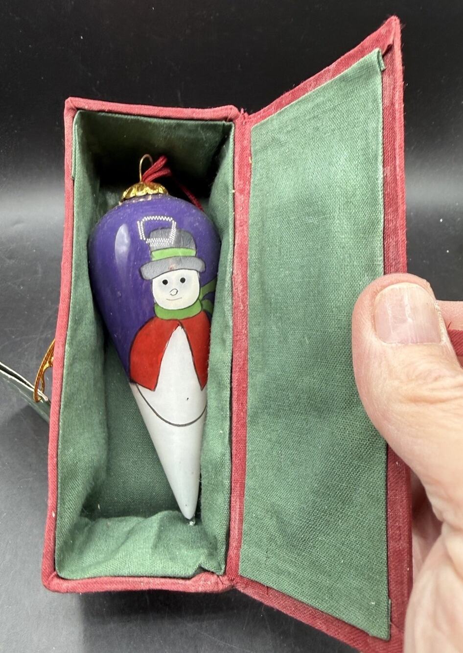 Christmas House Hand Painted Teardrop Glass Ornament Santa *Poor Box 54D